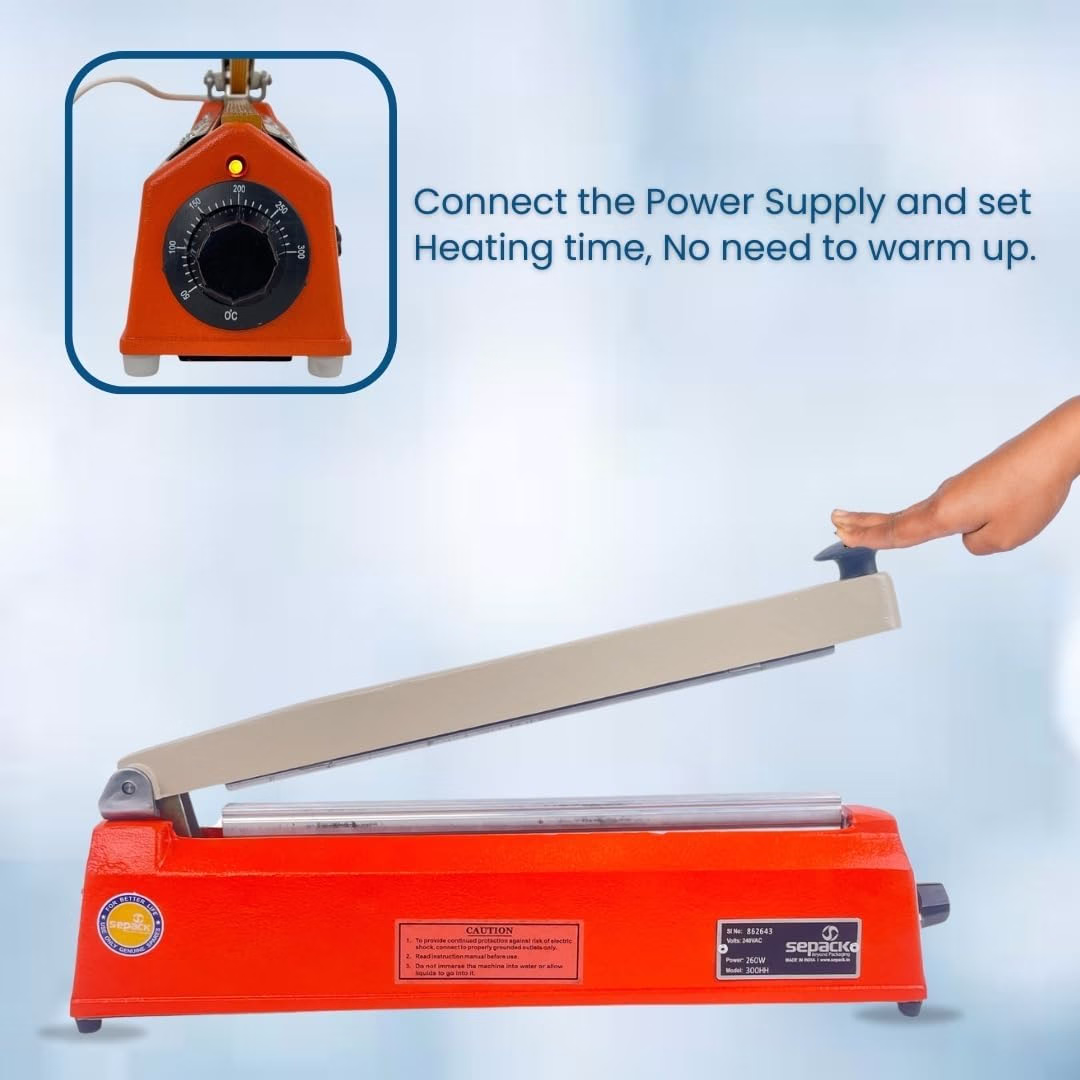 12 Inch Hot Bar Type Hand Sealer Machine for Silver & Laminated Pouches | Portable Manual Heat Sealing Tool for Plastic Bags | Heavy Duty Pouch Packing Sealer – Pack of 1 3