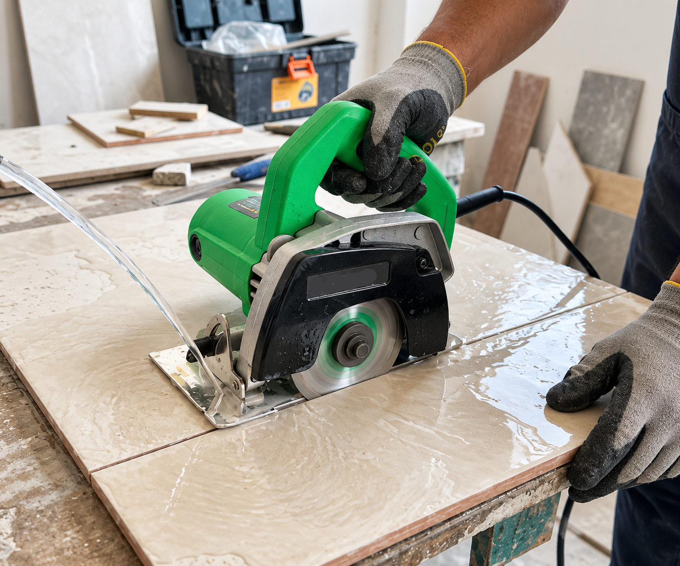 1050W 110mm 4" Marble & Tile Cutter Adjustable Depth Bevel Green Handheld Saw 2
