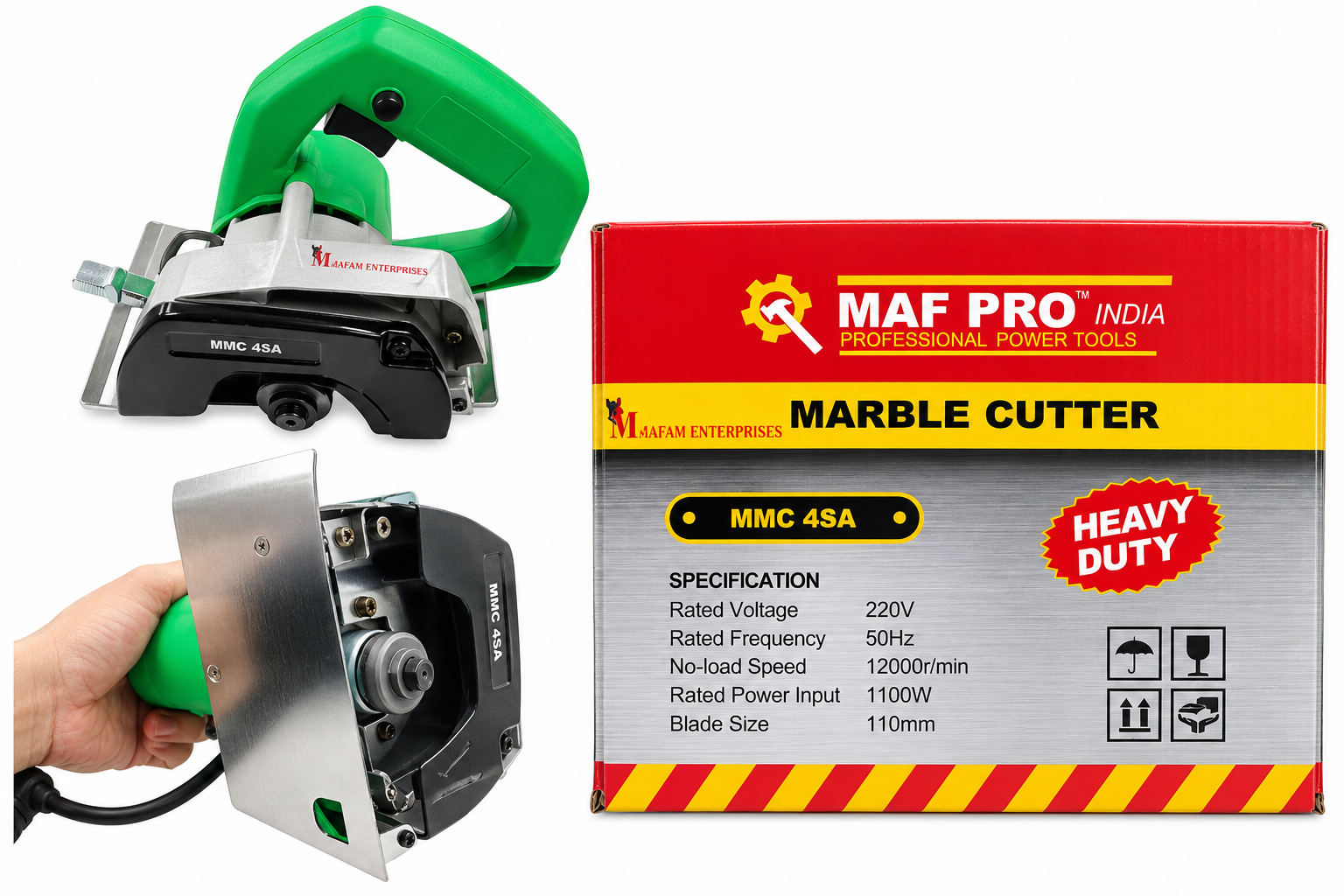 1050W 110mm 4" Marble & Tile Cutter Adjustable Depth Bevel Green Handheld Saw 3