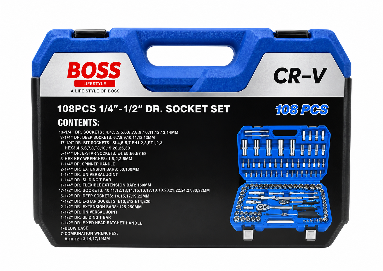 Premium Quality 1/4 & 1/2 Inch Drive 108 Pcs Mechanical Socket Wrench Tool Set for House Car Bike Repairing 2