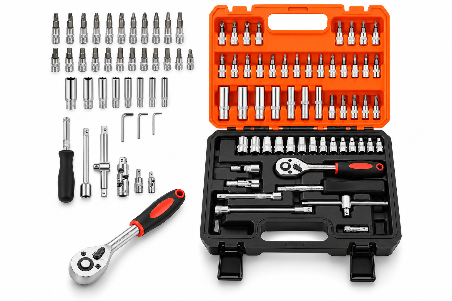 Premium Quality 1/4 Inch Drive 53 Pcs Hand Toolkit Premium Socket Wrench Tool Set with Blow Case 3