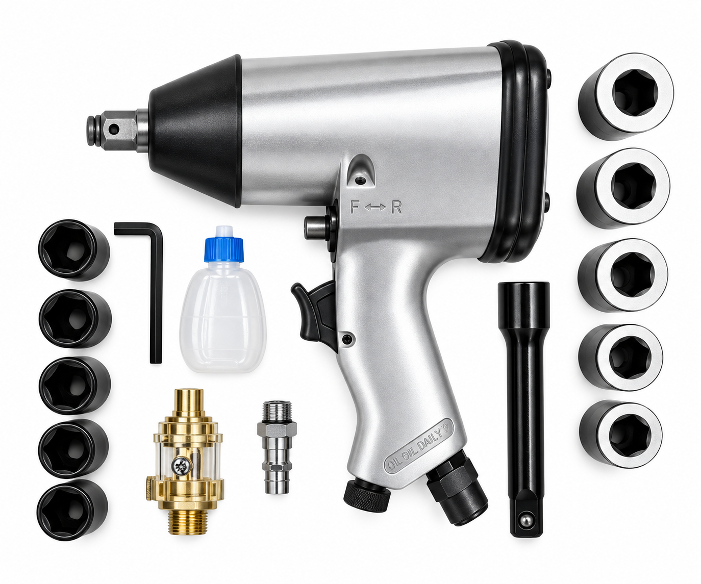 1/2 Inch Pneumatic Impact Wrench 340 Nm Heavy Duty Fastening with 10 Sockets 3