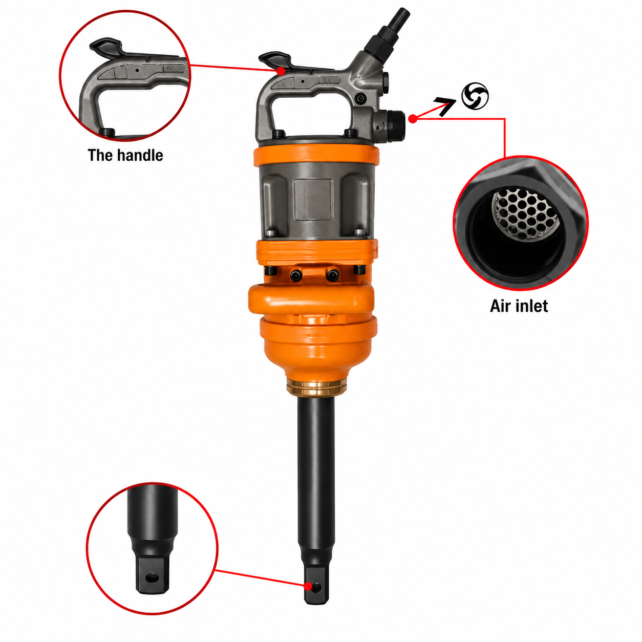 Heavy Duty 1 Inch Air Impact Wrench 2180 Nm Truck Repair Pinless Hammer 4200 RPM Pneumatic Tool 4