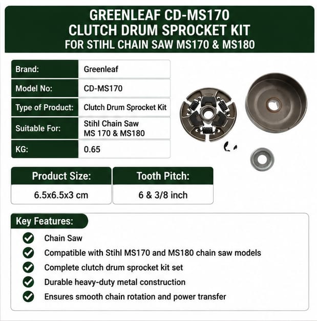 Greenleaf Clutch Drum Sprocket Kit Set for Stihl Chain Saw MS 170& MS180 (CD-MS170) 3