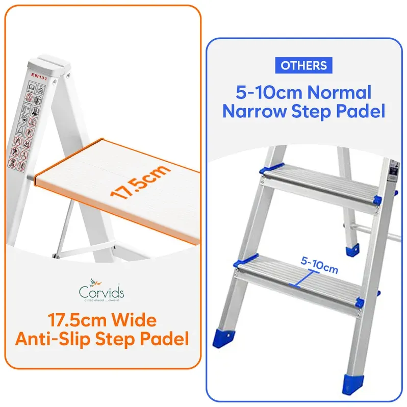 Corvids 3-Steps Premium Folding Step Stool with Wide Anti-Slip Pedal, Portable Lightweight Aluminum Step Ladder for Home and Office Use (Colour may different) 3