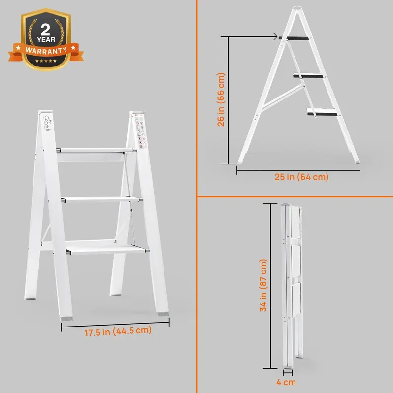 Corvids 3-Steps Premium Folding Step Stool with Wide Anti-Slip Pedal, Portable Lightweight Aluminum Step Ladder for Home and Office Use (Colour may different) 2