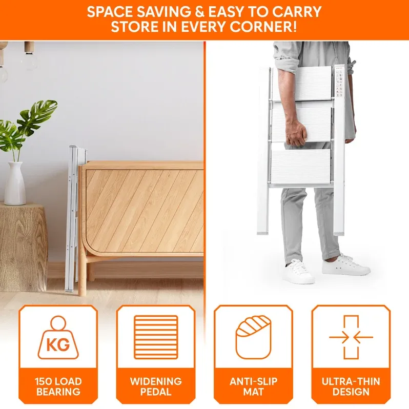 Corvids 3-Steps Premium Folding Step Stool with Wide Anti-Slip Pedal, Portable Lightweight Aluminum Step Ladder for Home and Office Use (Colour may different) 5