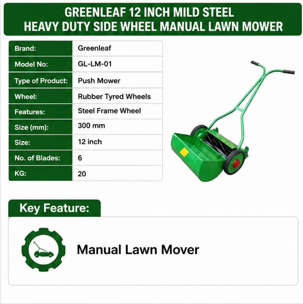 Greenleaf 12 inch Mild Steel Heavy Duty Side Wheel Manual Lawn Mover (GL-LM-01) 3