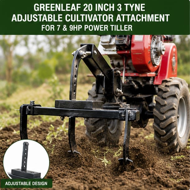 Greenleaf 20 inch 3 Tyne Adjustable Cultivator Attachment for 7 & 9HP Power Tiller (DU-DA-20211752) 2