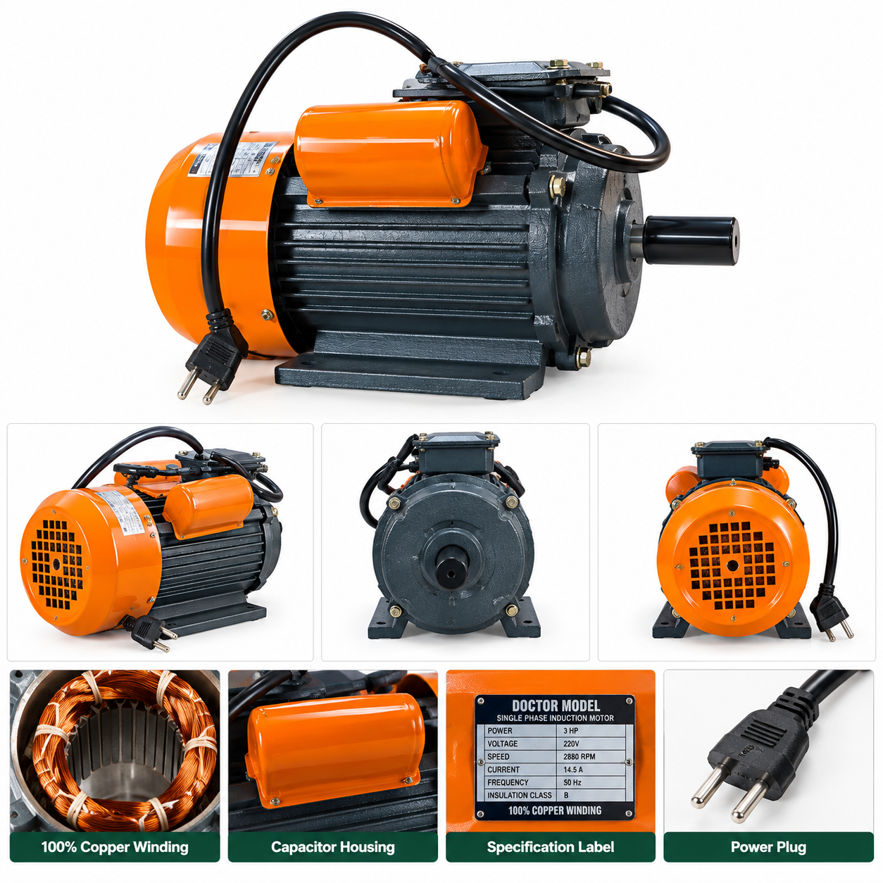 3HP SINGLE PHASE MOTOR 2880RPM 4