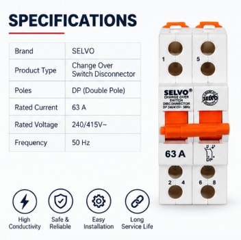 SELVO 63A Double Pole Mini Changeover Switch Disconnector 3