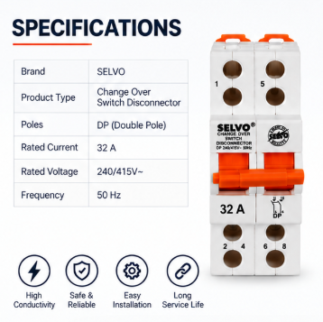 SELVO 32A Double Pole Mini Changeover Switch Disconnector 3