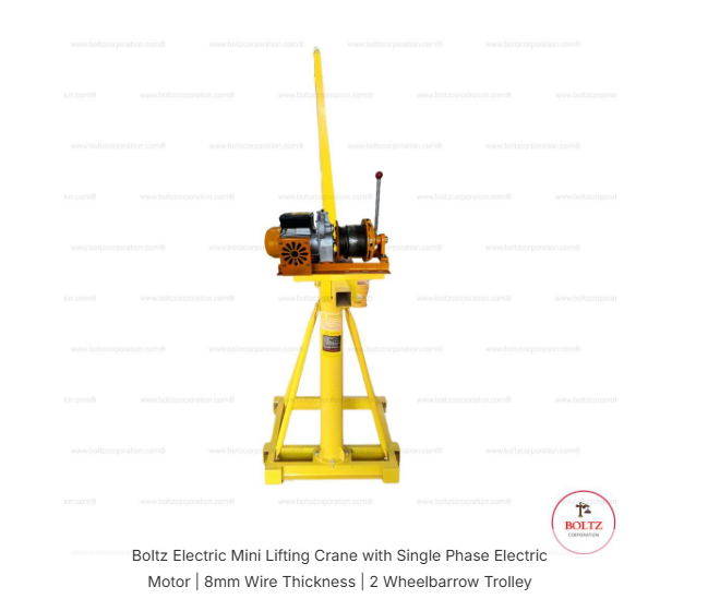 Boltz Electric Mini Lifting Crane with Single Phase Electric Motor | 8mm Wire Thickness | 2 Wheelbarrow Trolley 4