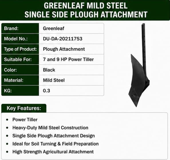 Greenleaf Mild Steel Single Side Plough Attachment for 7 & 9HP Power Tiller (DU-DA-20211753) 3