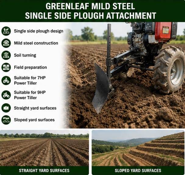 Greenleaf Mild Steel Single Side Plough Attachment for 7 & 9HP Power Tiller (DU-DA-20211753) 4