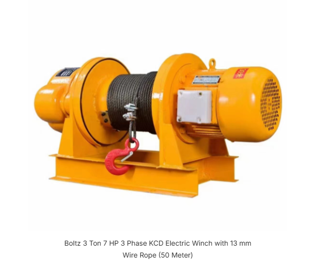 Boltz 3 Ton 7 HP 3 Phase KCD Electric Winch with 13 mm Wire Rope (50 Meter) 2