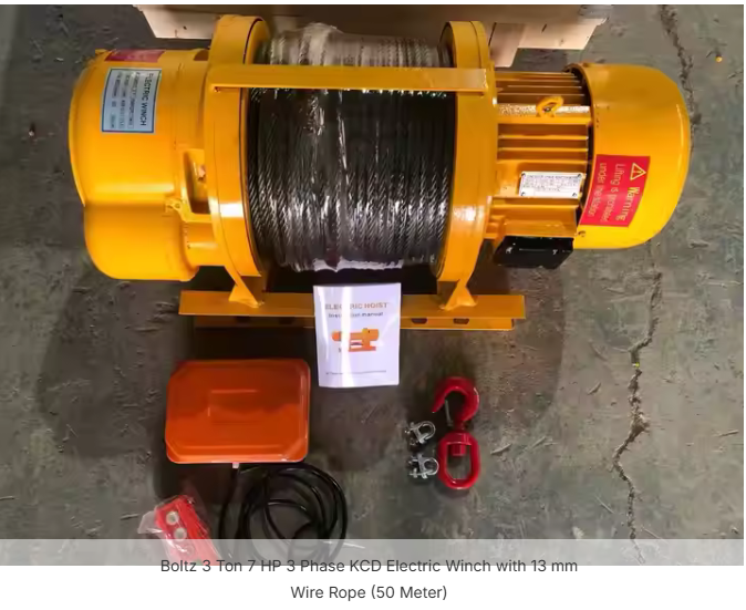 Boltz 3 Ton 7 HP 3 Phase KCD Electric Winch with 13 mm Wire Rope (50 Meter) 3