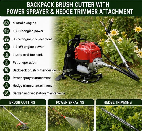 Greenleaf 1.7HP Backpack Brush Cutter with Power Sprayer & Hedge Trimmer Attachment (BP-GX-35 PS-HT) 4
