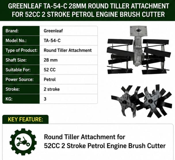 Greenleaf 28mm Round Tiller Attachment for 52CC 2 Stroke Petrol Engine Brush Cutter (TA-54-C) 3