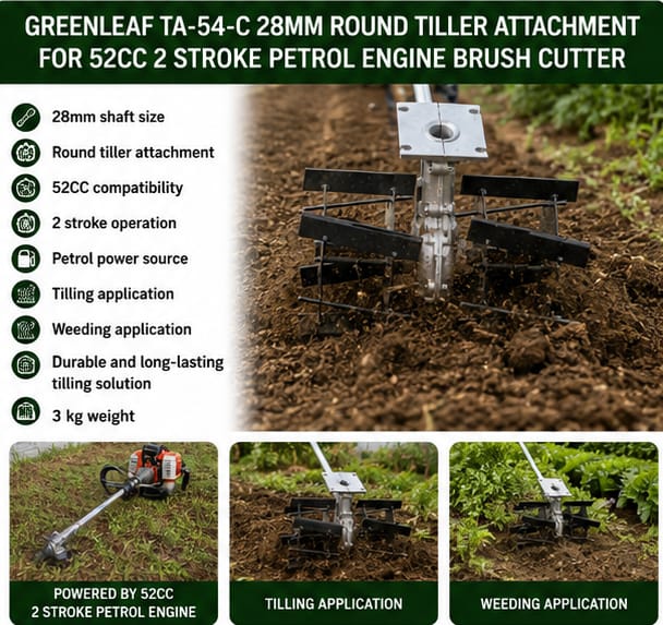 Greenleaf 28mm Round Tiller Attachment for 52CC 2 Stroke Petrol Engine Brush Cutter (TA-54-C) 4