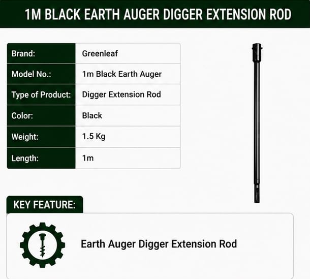 Greenleaf 1m Black Earth Auger Digger Extension Rod (1m Black Earth Auger) 3