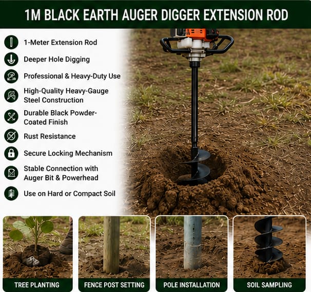 Greenleaf 1m Black Earth Auger Digger Extension Rod (1m Black Earth Auger) 4