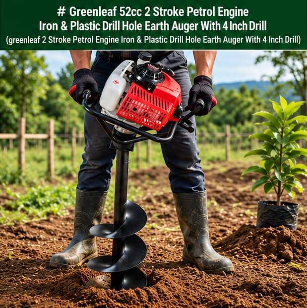 Greenleaf 52CC 2 Stroke Petrol Engine Iron & Plastic Drill Hole Earth Auger with 4 inch Drill(Greenleaf  2 Stroke Petrol Engine Iron & Plastic Drill Hole Earth Auger with 4 inch Drill) 2