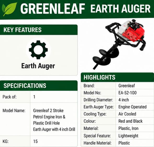 Greenleaf 52CC 2 Stroke Petrol Engine Iron & Plastic Drill Hole Earth Auger with 4 inch Drill(Greenleaf  2 Stroke Petrol Engine Iron & Plastic Drill Hole Earth Auger with 4 inch Drill) 3