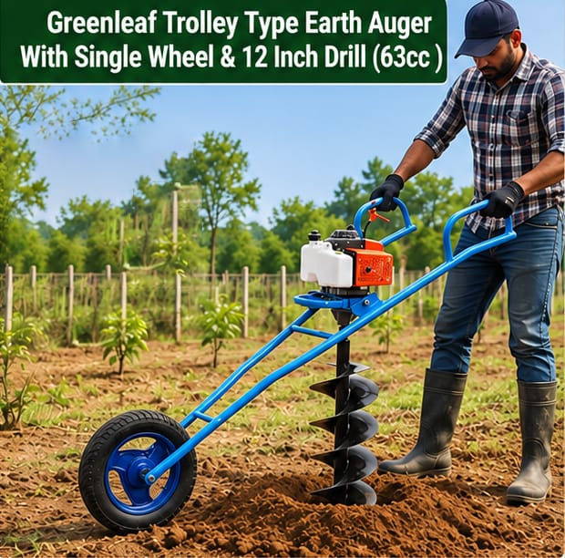 Greenleaf Trolley Type Earth Auger with Single Wheel & 12 inch Drill (63CC ) 2