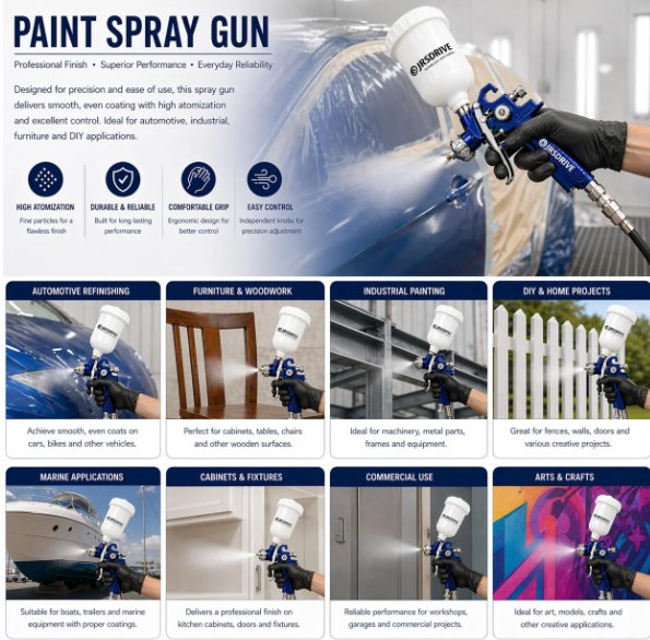 JRSDRIVE EPSG-3140 Professional Paint Spray Gun with High-Performance Gravity Feed System 4