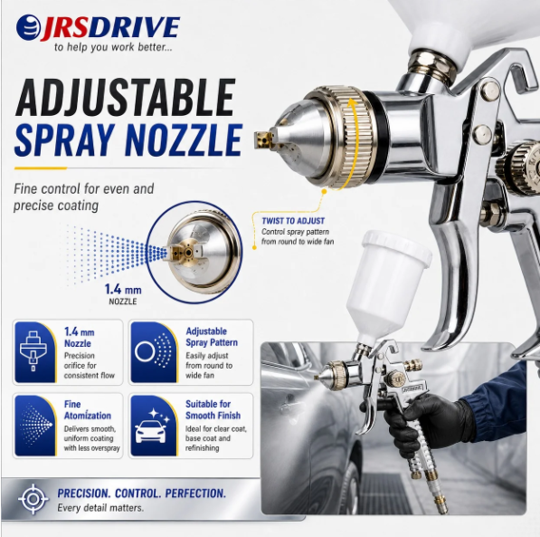 JRSDRIVE Professional Gravity Feed Spray Gun (EPSG-827A), 600ml Capacity, 3-4 Bar Operating Pressure for Automotive & Furniture 4