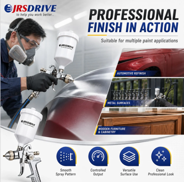 JRSDRIVE Professional Gravity Feed Spray Gun (EPSG-827A), 600ml Capacity, 3-4 Bar Operating Pressure for Automotive & Furniture 5