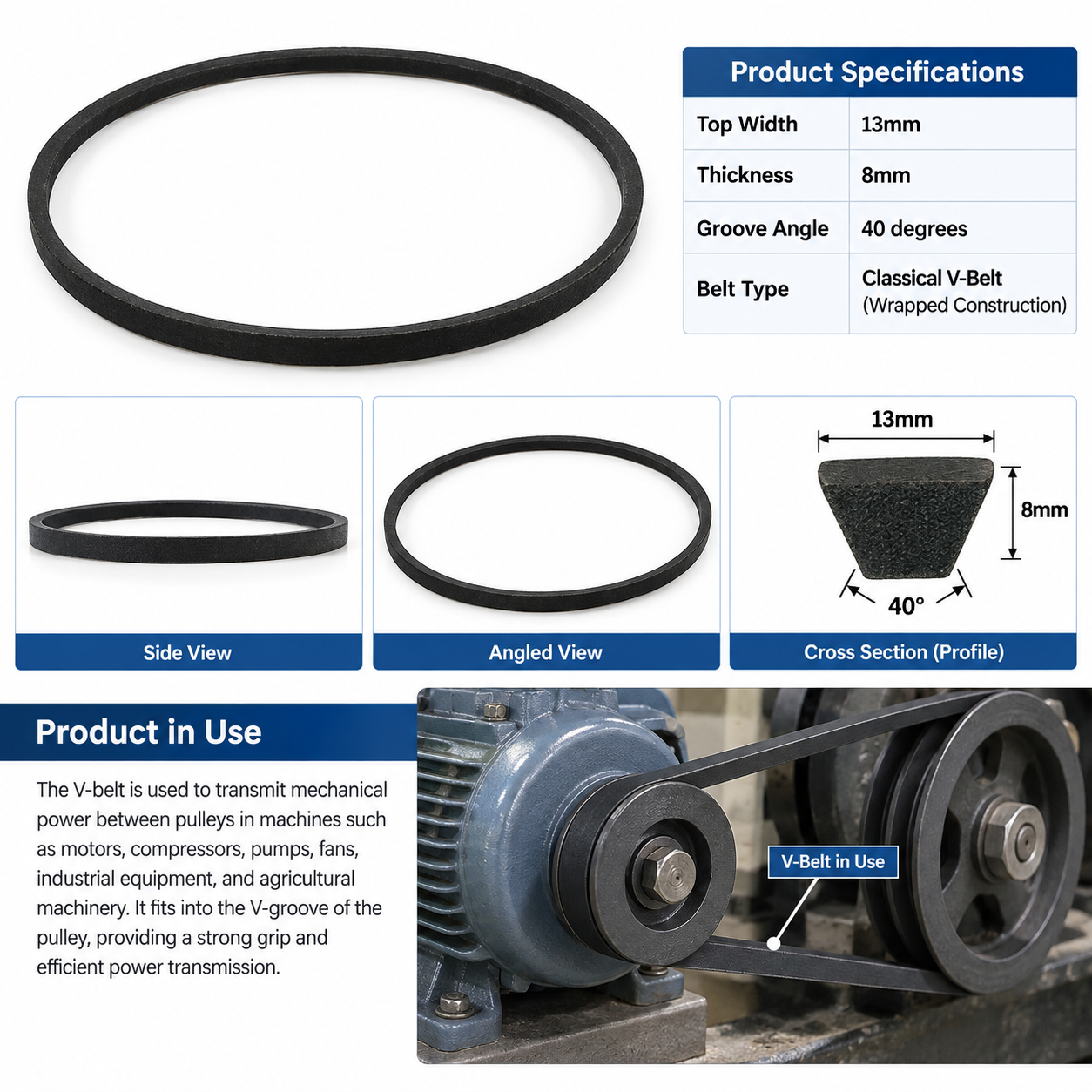 Premium Industrial Classical V-Belt A-19 | Rubber Wrapped and Heat Resistant | High-Performance Drive V-Belt for Motors Compressors & Machinery 4