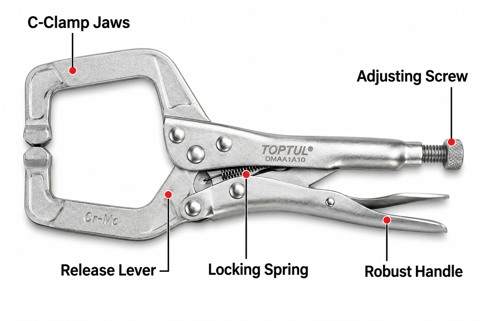 Premium Quality 6" CR-MO C-Clamp Locking Pliers, Standard Tip For Angle Iron Welding Setup, Model DAAU1A06 2