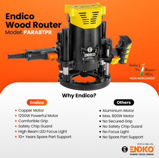 Endico 8mm 1300W 21000rpm Fiber Wood Working Router Machine(PARA8TPR) 5