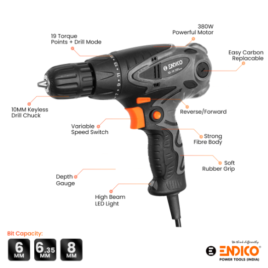 Endico 10mm 380W 800rpm Electric Torque Screw Driver (TD10) 5