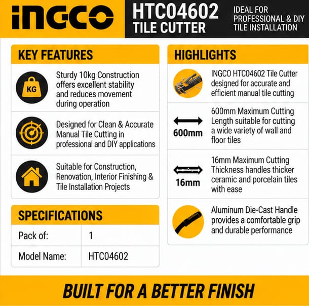 INGCO 600mm Tile Cutter with 16mm Cutting Capacity & Aluminum Die-Cast Handle(HTC04602) 3