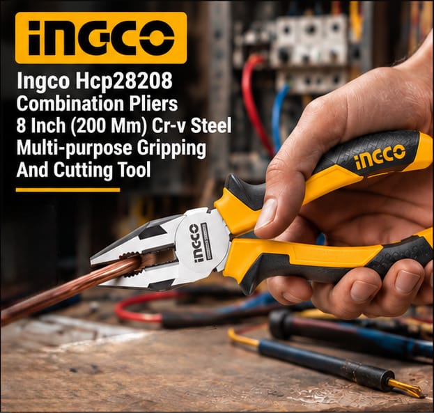 Ingco HCP28208 Combination Pliers 8 Inch (200 mm) Cr-V Steel Multi-Purpose Gripping and Cutting Tool 2