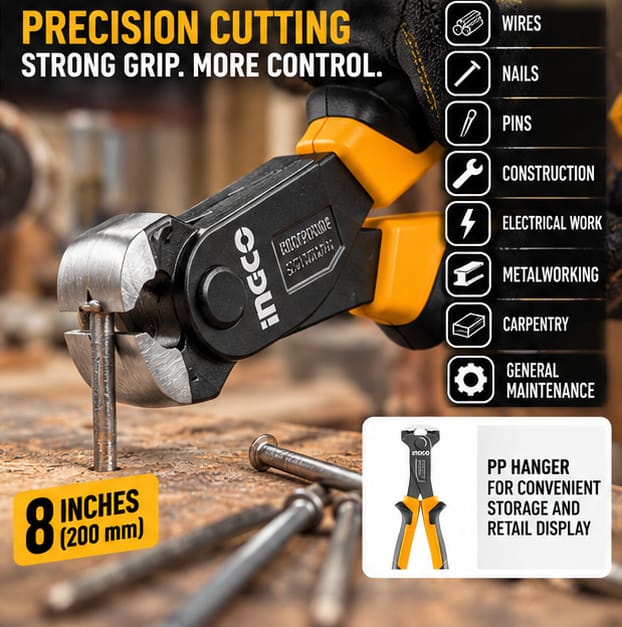 Ingco HECP28200 8 Inch (200 mm) End Cutting Pliers Cr-V Steel Cutting and Gripping Tool 4