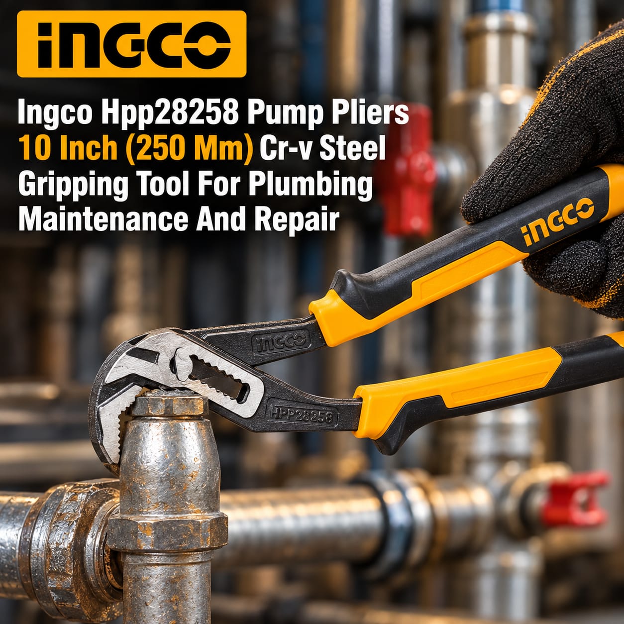 Ingco HPP28258 Pump Pliers 10 Inch (250 mm) Cr-V Steel Gripping Tool for Plumbing Maintenance and Repair 2