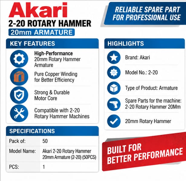 Akari 2-20 Rotary Hammer 20mm Armature (2-20) (50PCS) 3