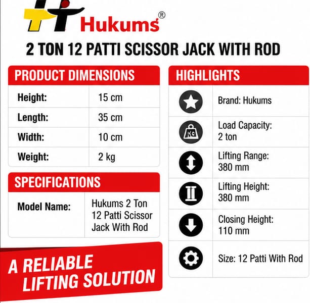 Hukums 2 Ton 12 Patti Scissor Jack With Rod 3