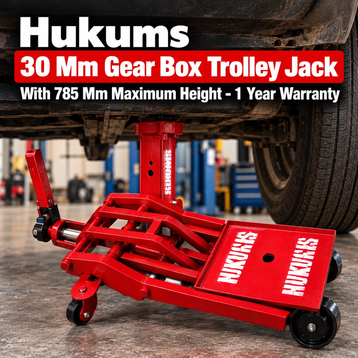 Hukums 30 mm Gear Box Trolley Jack With 785 mm Maximum Height - 1 Year Warranty 2
