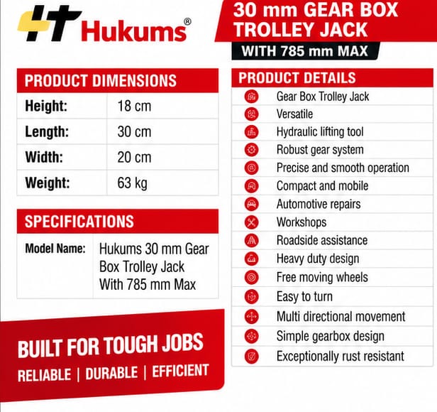 Hukums 30 mm Gear Box Trolley Jack With 785 mm Maximum Height - 1 Year Warranty 4