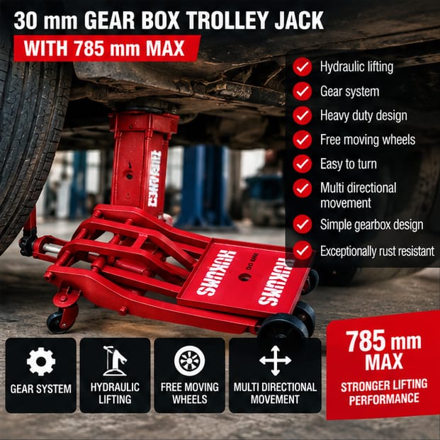 Hukums 30 mm Gear Box Trolley Jack With 785 mm Maximum Height - 1 Year Warranty 5