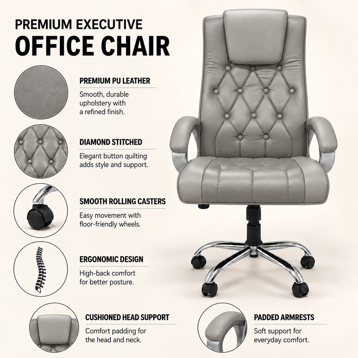 RM HOME Velmoon Luxe Swivel Chair Premium Comfort Modern Office & Workstation Leatherette Office Executive Chair  2