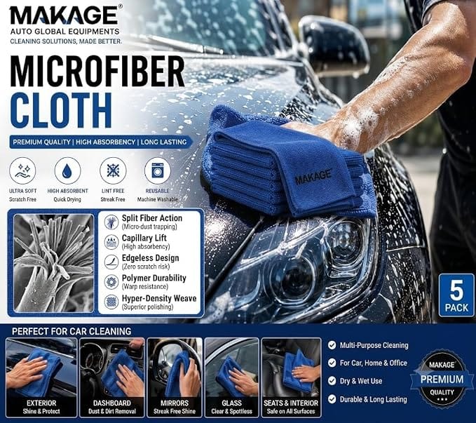 Microfiber Cleaning Cloths Multi-Colour Highly Absorbent, Lint and Streak Free, Multi -Purpose Wash Cloth for Kitchen (Blue, 350GSM, Micro Fiber,5) 2