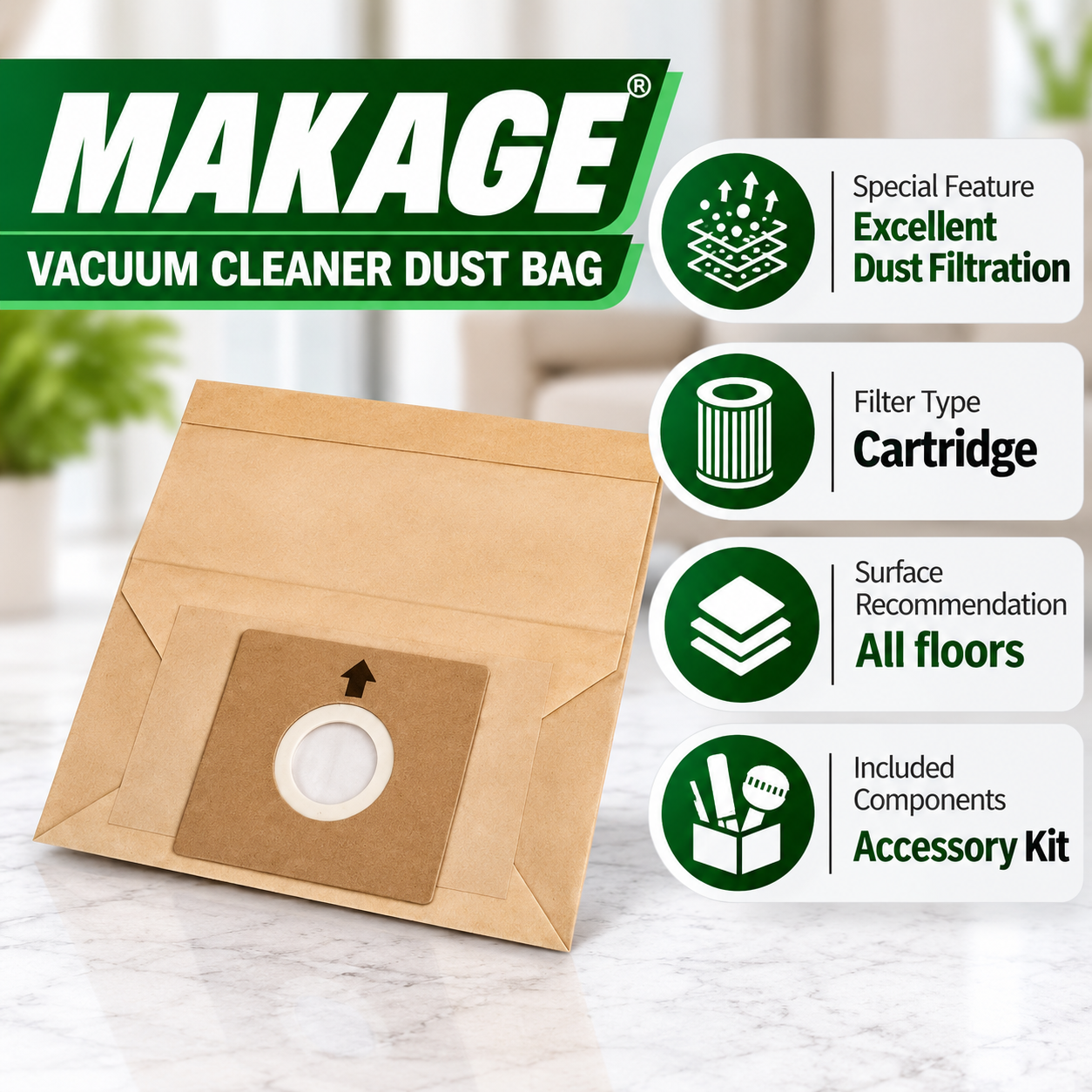 Paper Dust Bags Set of 5 Vacuum Cleaner WD3, WD3 P, MV3 & WD 3 2